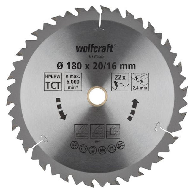 Wolfcraft kružna testera za ručne cirkulare HM ø180x20-16x2.4mm 6734000