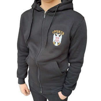 Vezeni crni duks Srbija sa kapuljačom Vezeni crni duks Srbija sa kapuljačom