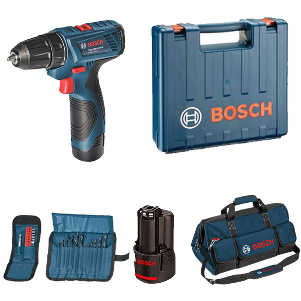 Bosch set GSR 120-Li akumulatorska bušilica-odvrtač + 11-delni set bitova + 12-delni set burgija 06019F7004