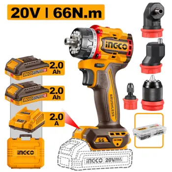 INGCO CDLI206686E aku bušilica sa izmenjivim nastavcima 66Nm 20V INGCO CDLI206686E aku bušilica sa izmenjivim nastavcima 66Nm 20V