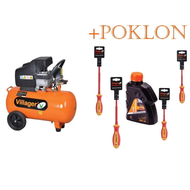 Villager kompresor za vazduh VAT 24L + POKLON ulje za vazdušne kompresore i 4x Villager odvijač Villager kompresor za vazduh VAT 24L + POKLON ulje za vazdušne kompresore i 4x Villager odvijač
