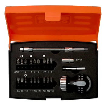 Bahco kratki odvijač sa promenom smera u kompletu sa 22 nastavka 1/4 Bahco kratki odvijač sa promenom smera u kompletu sa 22 nastavka 1/4