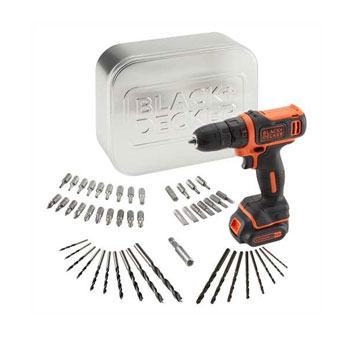 Black+Decker Akumulatorska bušilica odvijač 10.8 Li-Ion + limenka + pribor  BDCDD12A80T