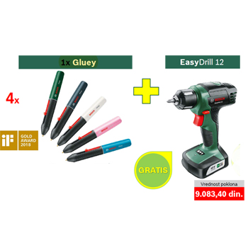 4 x Bosch olovka za lepak Gluey + POKLON EasuDrill 12