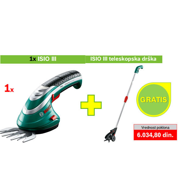 Bosch akumulatorske makaze za travu ISIO III + poklon ISIO III teleskopska drška 0600833100