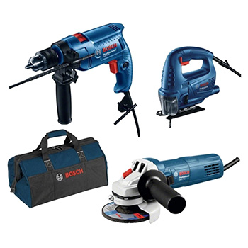 Bosch set električnog alata - vibraciona bušilica GSB 550 + ugaona brusilica GWS 750-125 + ubodna testera GST 700 + torba za alat 0615990M3L