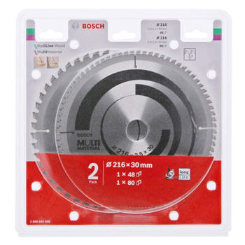 Bosch listovi kružnih testera Optiline Wood za drvo 216x2,0x30 48T i univerzalni Multi Material 216x2,5x30 80T  2608644658