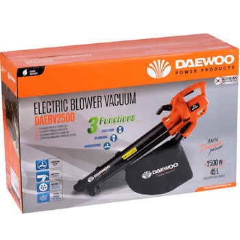 Daewoo električni duvač i skupljač lišća sa drobilicom 2500W DAEBV45L Daewoo električni duvač i skupljač lišća sa drobilicom 2500W DAEBV45L
