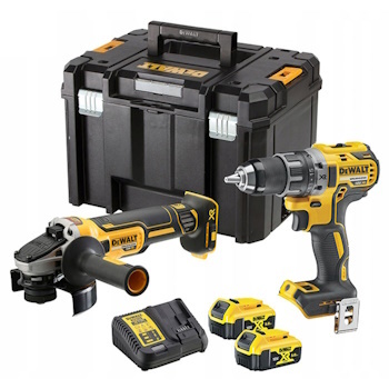 DeWalt akumulatorski set - bušilica-odvijač i brusilica DCK2020P2T (DCD791 + DCG405 + 2 x baterija 18V/5Ah + punjač + kofer)