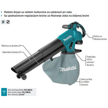 Makita akumulatorski duvač-usisivač lišća DUB187T001 Makita akumulatorski duvač-usisivač lišća DUB187T001