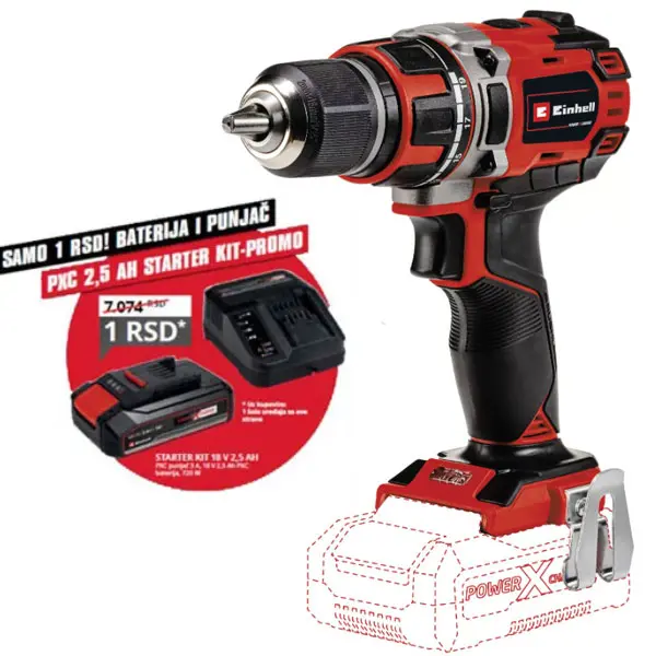 Einhell PROFESSIONAL akumulatorska bušilica TE-CD 18/50 Li BL + Einhell starter kit Power X-Change 18V 2,5 Ah 