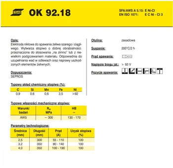 Esab gusane elektrode OK 92.18 Fi 3.2mm/0.8kg 183020-1