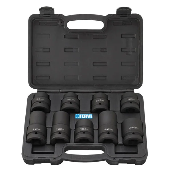 Fervi set nasadnih udarnih ključeva 1” kratki/dugi 9 kom 21-38mm I109