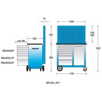 Gedore mobilna radna površina sa perforiranim limom za kačenje alata BR 1504 0511 LH-2