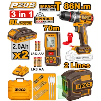 Ingco aku set / akumulatorska udarna bušilica-odvijač + laser + daljinomer COSLI251001E Ingco aku set / akumulatorska udarna bušilica-odvijač + laser + daljinomer COSLI251001E