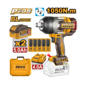 Ingco akumulatorski udarni odvijač 3/4″ 1050Nm 2x5.0Ah CIWLI20105E
