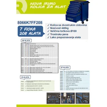Irimo kolica za alat sa 7 fioka i 208 alata 8066K7FF208-6