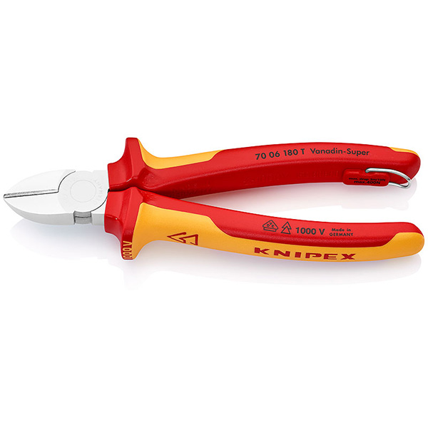 Knipex kose sečice izolovane 1000V VDE 180mm sa mogućnošću kačenja 70 06 180 T Knipex kose sečice izolovane 1000V VDE 180mm sa mogućnošću kačenja 70 06 180 T