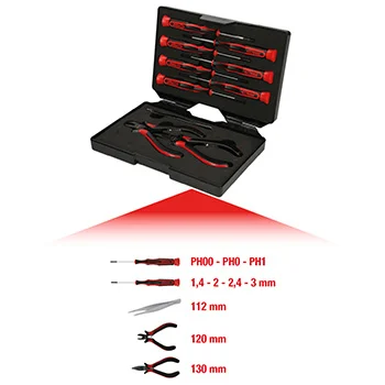 KS Tools akcijski komplet - set alata za preciznu mehaniku 10-delni 500.7180 + klešta mini špic zaobljena ESD 500.7076-3