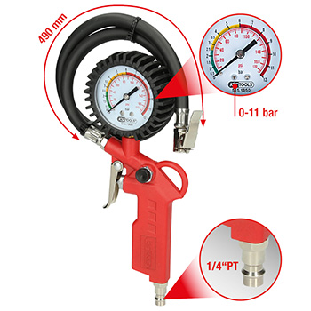 KS Tools pneumatski merač napunjenosti guma, 0-11 bara 515.1950-1