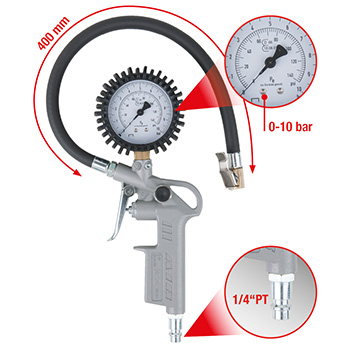 KS Tools baždaren pneumatski merač napunjenosti guma, 0-10 bara 515.1960-1