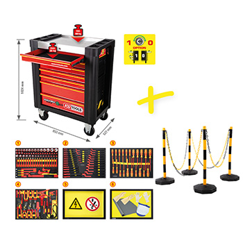 KS Tools kolica za alat PERFORMANCEplus E10 sa 7 fioka sa 164 izolovana alata za hibridna i električna vozila 117.6155-1