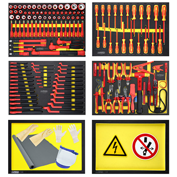 KS Tools kolica za alat PERFORMANCEplus E10 sa 7 fioka sa 164 izolovana alata za hibridna i električna vozila 117.6155-4