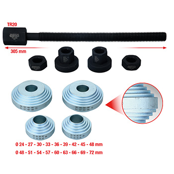KS Tools set univerzalnih alata za ležajeve točka, Ø 24 - 72 mm, 9-delni 150.2460 KS Tools set univerzalnih alata za ležajeve točka, Ø 24 - 72 mm, 9-delni 150.2460