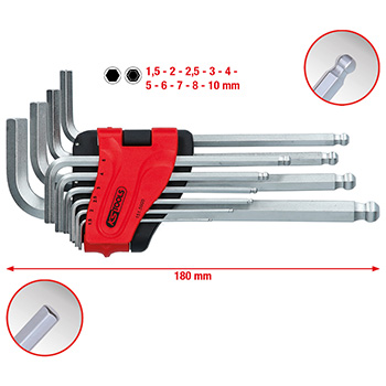 KS Tools set imbus ugaonih steznih ključeva dugih sa kuglastom glavom, 10-delni 151.5000-1