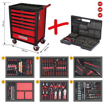 KS Tools kolica za alat RACING LINE, 7 fioka sa 598 alata 826.7598-1