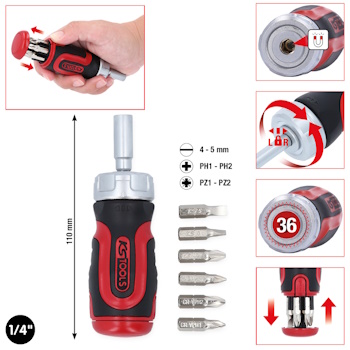 KS Tools mini odvijač sa čegrtaljkom 6u1 1/4 KS Tools mini odvijač sa čegrtaljkom 6u1 1/4