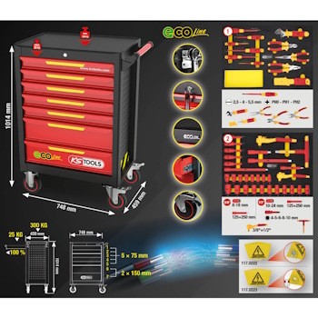 KS Tools radionička kolica sa 42 izolovana alata za hibridna i električna vozila ECOline 117.6144-5