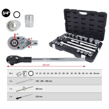 KS Tools set nasadnih ključeva 3/4