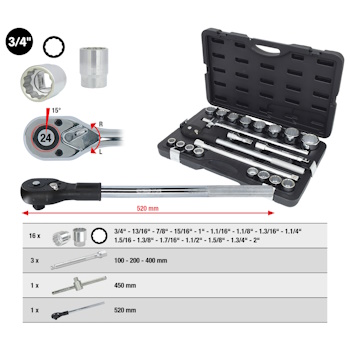 KS Tools set nasadnih ključeva 3/4