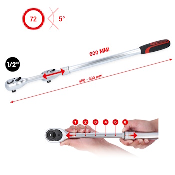 KS Tools teleskopska reverzibilna čegrtaljka 1/2