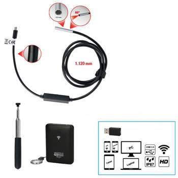 KS Tools set Wi-Fi videoskopa sa Ø 6,0 mm 0° i 90° HD sondom s prednjom kamerom prebacivi 4-delni 550.7540 KS Tools set Wi-Fi videoskopa sa Ø 6,0 mm 0° i 90° HD sondom s prednjom kamerom prebacivi 4-delni 550.7540