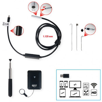 KS Tools set Wi-Fi videoskopa sa Ø 5,5 mm 0° HD sondom s prednjom kamerom 7-delni 550.7510 KS Tools set Wi-Fi videoskopa sa Ø 5,5 mm 0° HD sondom s prednjom kamerom 7-delni 550.7510