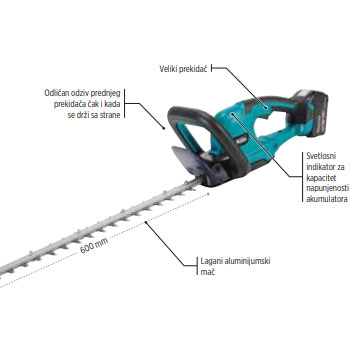 Makita akumulatorske makaze za živu ogradu 18V 600mm DUH607Z-7