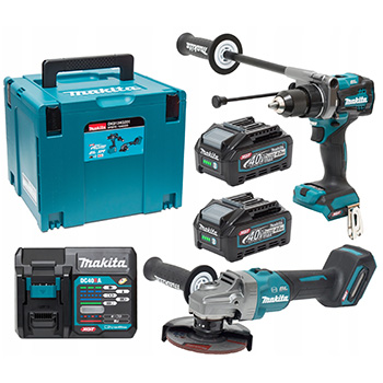 Makita XGT komplet - akumulatorska bušilica-odvijač XGT 40V + akumulatorska ugaona brusilica 125mm XGT 40V + punjač + 2 baterije + kofer DK0124G201