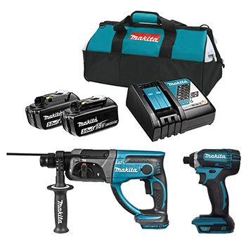 Makita LXT 18V komplet - akumulatorski udarni odvijač DTD152Z + akumulatorska bušilica-čekić DHR202Z + punjač + 2 baterije + torba-1