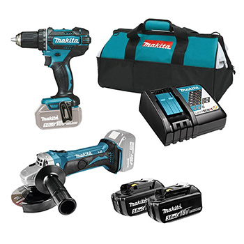 Makita LXT 18V komplet - akumulatorska bušilica-odvijač DDF482Z + akumulatorska ugaona brusilica DGA452Z + punjač + 2 baterije + torba