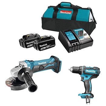 Makita LXT 18V komplet - akumulatorska bušilica-odvijač DDF482Z + akumulatorska ugaona brusilica DGA452Z + punjač + 2 baterije + torba-1