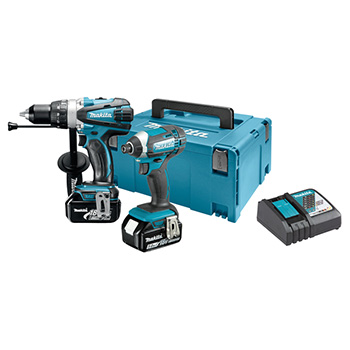 Makita LXT set - akumulatorska udarna bušilica-odvijač DHP458Z + akumulatorski udarni odvijač DTD152Z + punjač + 2 baterije + Makpac DLX2145TJ-1