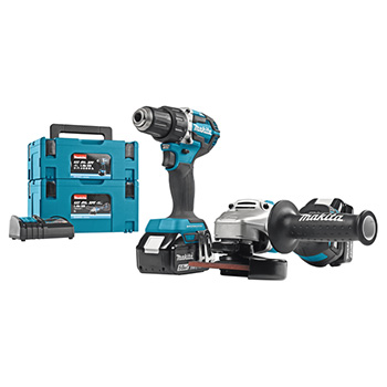 Makita LXT set - akumulatorska udarna bušilica-odvijač DHP484Z + akumulatorska ugaona brusilica DGA504Z + punjač + 2 baterije + 2 Makpac DLX2179TJ1-1