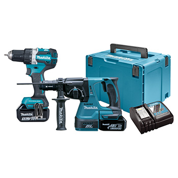 Makita LXT set - akumulatorska bušilica-odvijač DDF484Z + akumulatorska bušilica-čekić DHR243Z + punjač + 2 baterije + Makpac DLX2191TJ-1