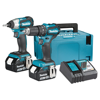 Makita LXT set - akumulatorska udarna bušilica-odvijač DHP483Z + akumulatorski udarni odvijač DTD155Z + punjač + 2 baterije + Makpac DLX2221JX2-1