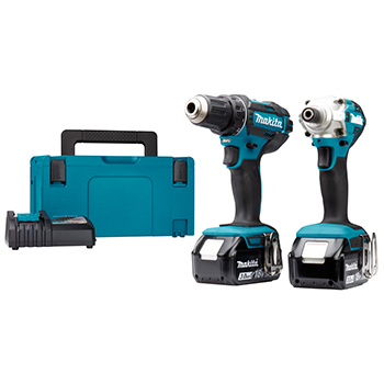 Makita LXT set - akumulatorska bušilica-odvijač DDF482Z + akumulatorski udarni odvijač DTD156Z + punjač + 2 baterije + Makpac DLX2339J-2