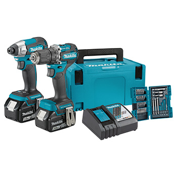 Makita LXT set - akumulatorska bušilica-odvijač DDF487Z + akumulatorski udarni odvijač DTD157Z + punjač + 2 baterije + komplet pribora 38-delni + Makpac DLX2423JX4-1