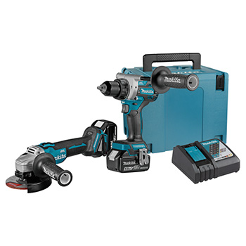 Makita LXT set - akumulatorska bušilica-odvijač DDF486Z + akumulatorska ugaona brusilica DGA504Z + punjač + 2 baterije + Makpac DLX2430TJ-1