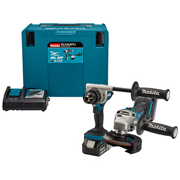 Makita LXT set - akumulatorska bušilica-odvijač DDF486Z + akumulatorska ugaona brusilica DGA504Z + punjač + 2 baterije + Makpac DLX2430TJ-2